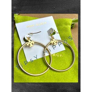 Tory Burch Gold-Plated Logo Hoop Earrings With Signature Dust Bag
